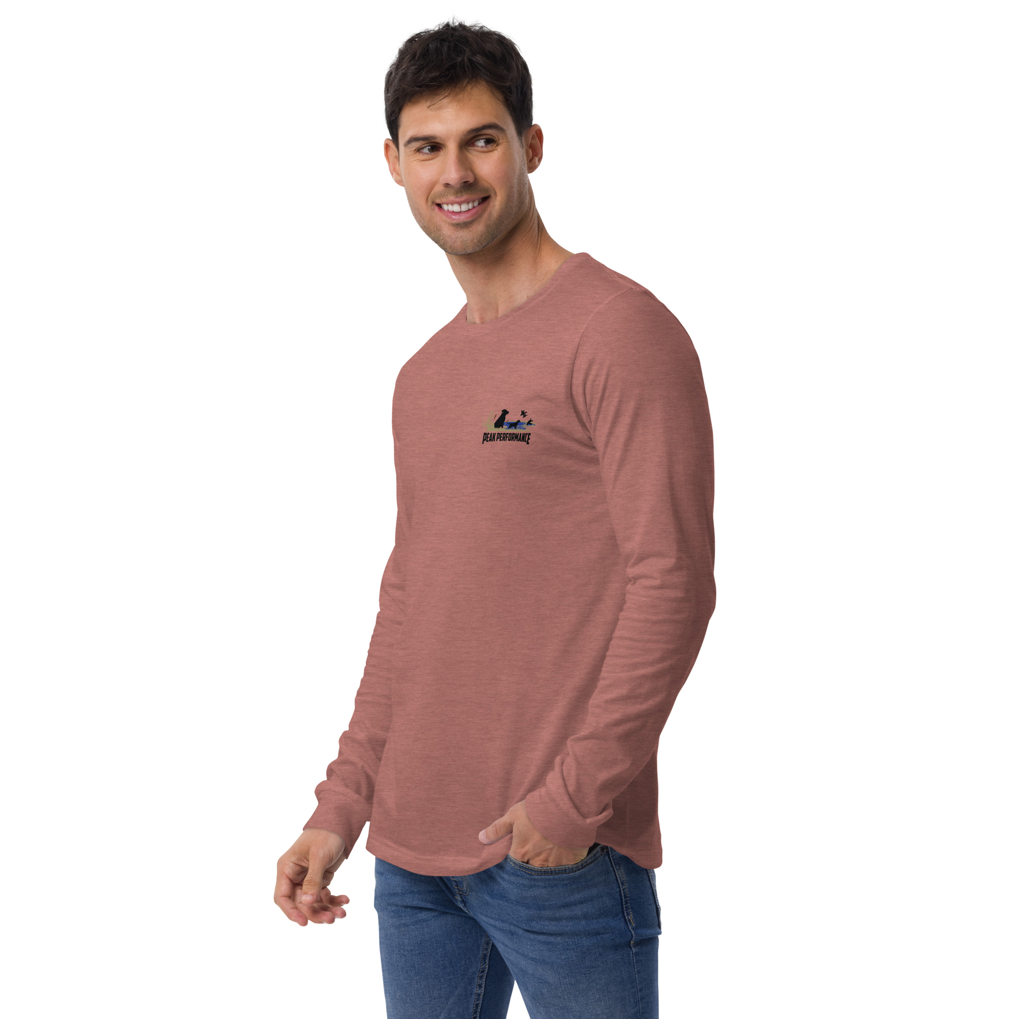 Unisex Long Sleeve Tee -black lab- Peak Performance logo - Image 4