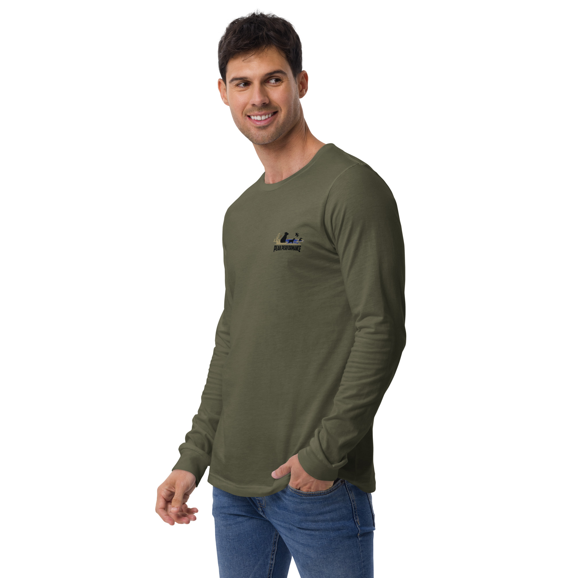 Unisex Long Sleeve Tee -black lab- Peak Performance logo - Image 2