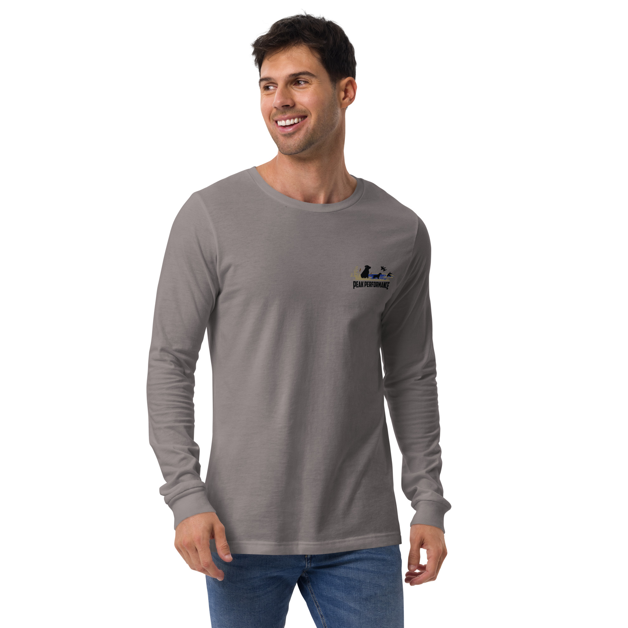 Unisex Long Sleeve Tee -black lab- Peak Performance logo - Image 5