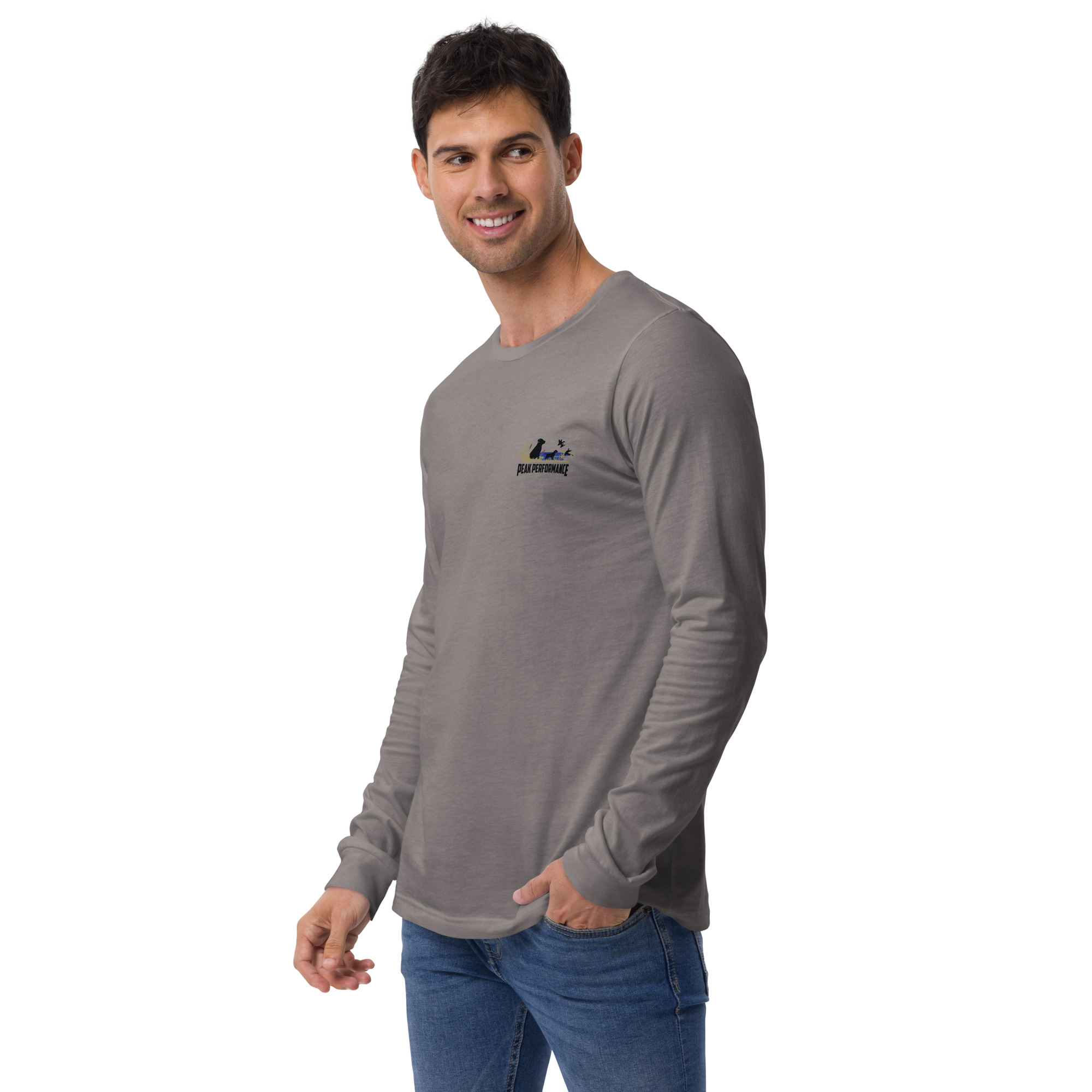 Unisex Long Sleeve Tee -black lab- Peak Performance logo - Image 6