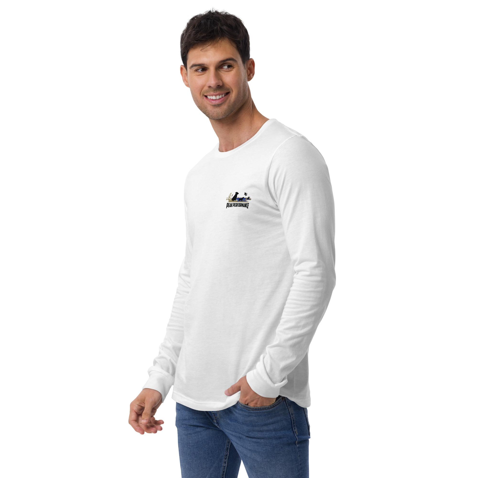 Unisex Long Sleeve Tee -black lab- Peak Performance logo - Image 10